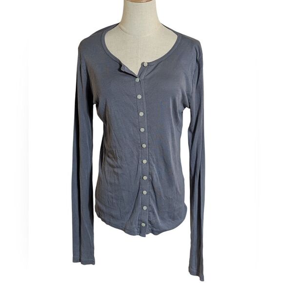 Michael Stars Gray Button Henley Tee Top - Picture 1 of 6